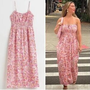 H&M SMOCKED ORGANIC COTTON FLORAL MAXI DRESS SIZE XXL Spaguetti Straps Summer